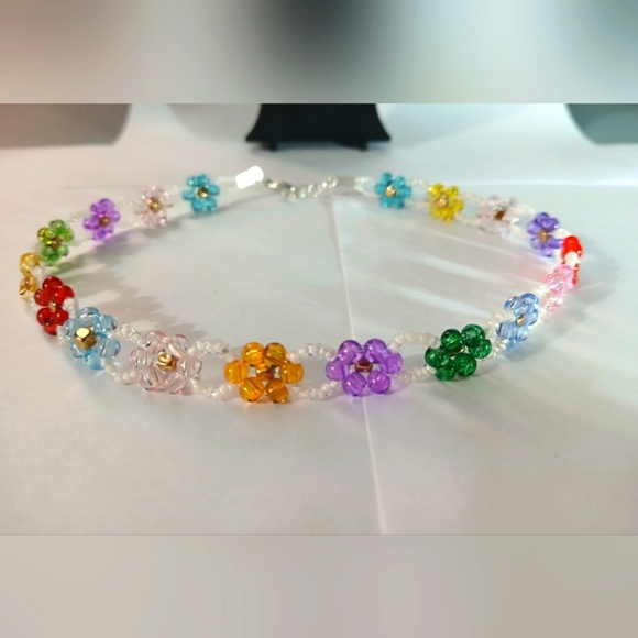 Handcrafted Beaded Flower Choker - Picture 2 of 5